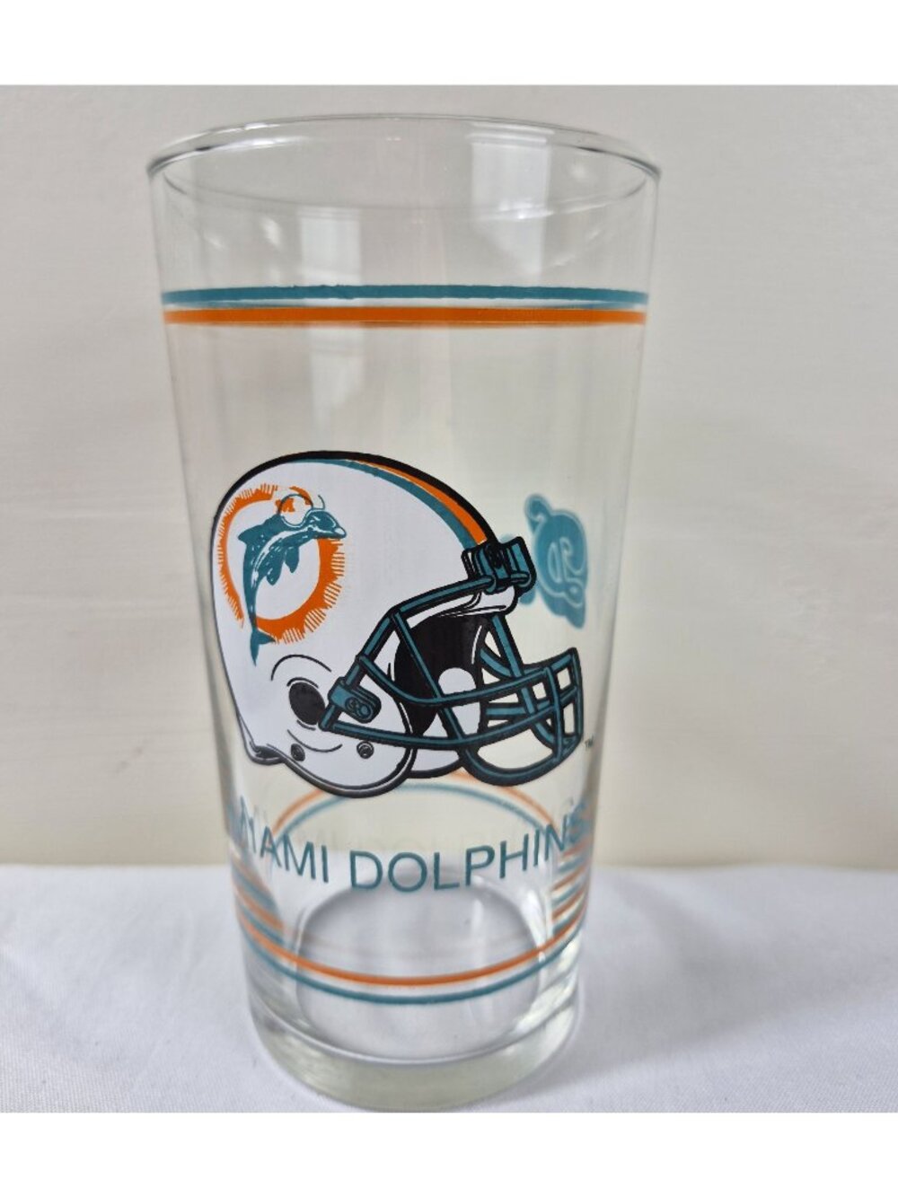 Vintage Miami Dolphins NFL Pint Glass Helmet Logo Teal Orange Bar Tumbler 6"